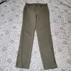 Soft Surroundings Olive Green Jeans Size S Pull On Studded Ankle Cotton Stretch